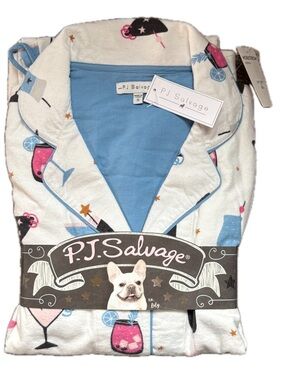 P.J. Salvage Women’s Size Small NWT “Ivory Cocktails “ Blue/Ivory/Pink